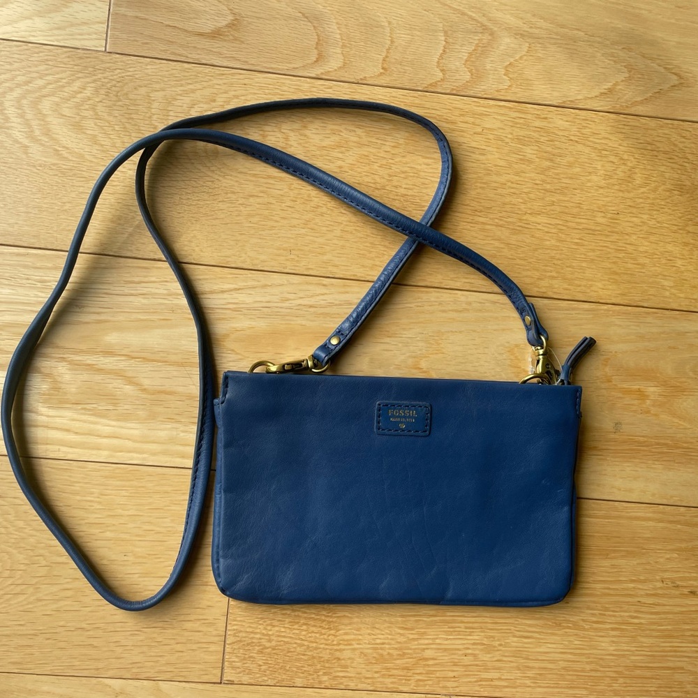Fossil Blue Leather Crossbody Bag